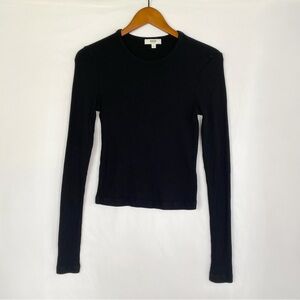 AGOLDE Alma Ribbed Stretch Knit Organic Cotton Long Sleeve Top Black Size Large